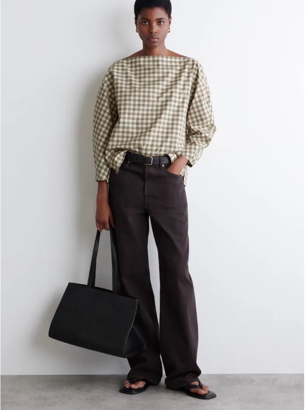 COS Olive Gingham Square-Neck Blouse